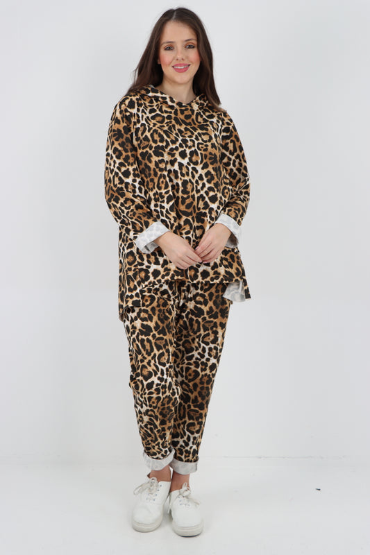 ITALIAN LEOPARD PRINT HOODED 2 PIECE CO -
ORD SET